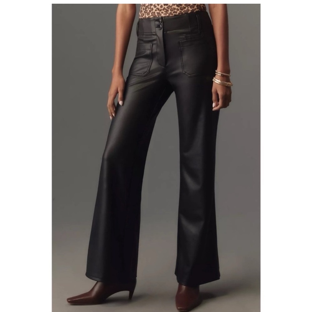 Maeve Anthropokogie The Junie Faux Leather High-Rise Pants Black size 30T